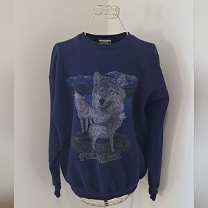 Vintage 90s Men's Fieldmaster Wolf Wildlife Nature Sweatshirt, Size XL Made USA.